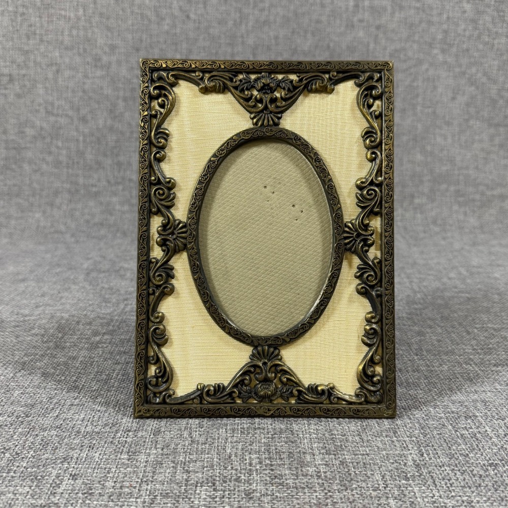VTG The Weston Gallery Ornate Brass Oval 7.5" x 5.5" Picture Frame Gold Cream